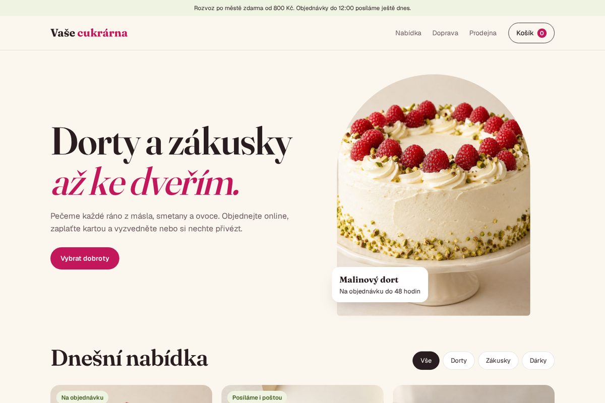 Ukázka webu Vaše cukrárna na počítači