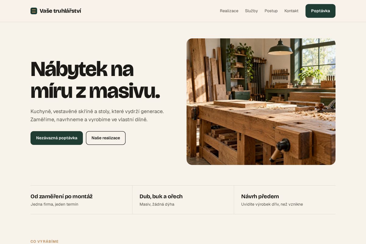 Ukázka webu Vaše truhlářství na počítači